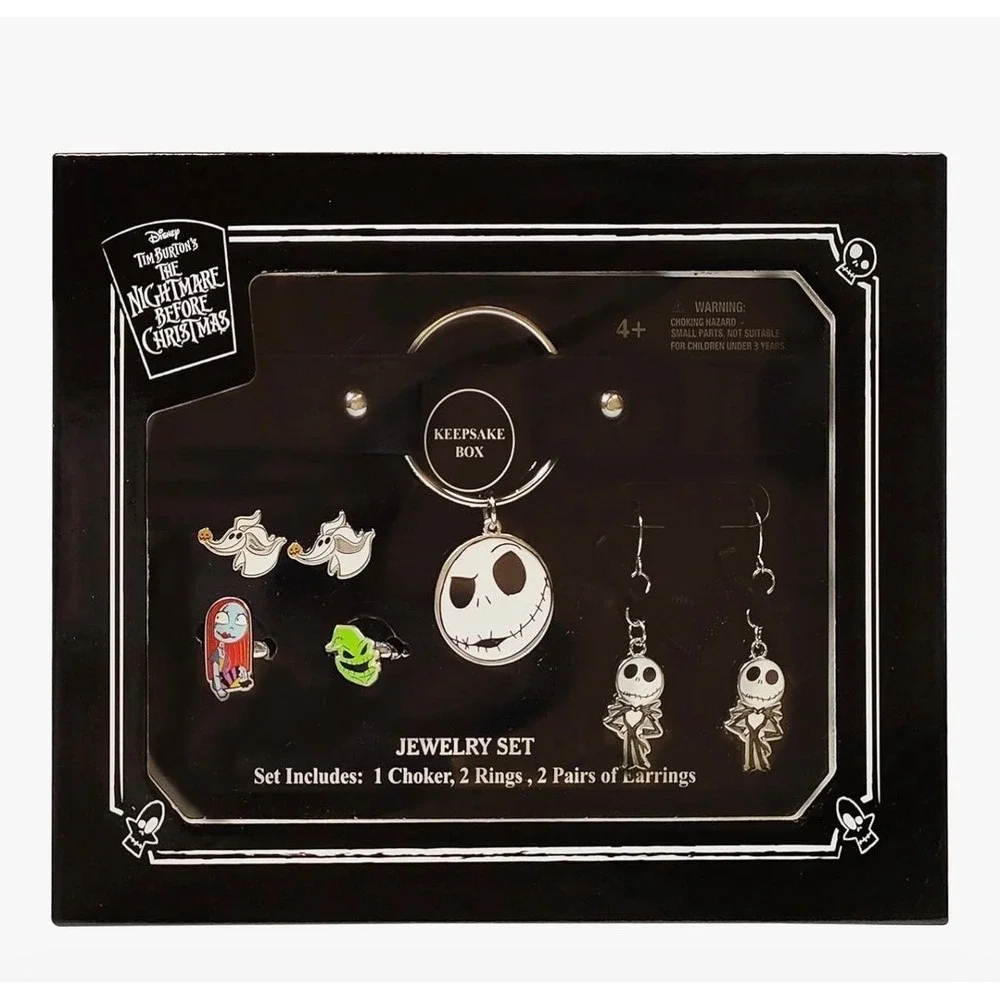 112.- Nightmare Before Christmas Drop Earrings, Choker, rings, and studs